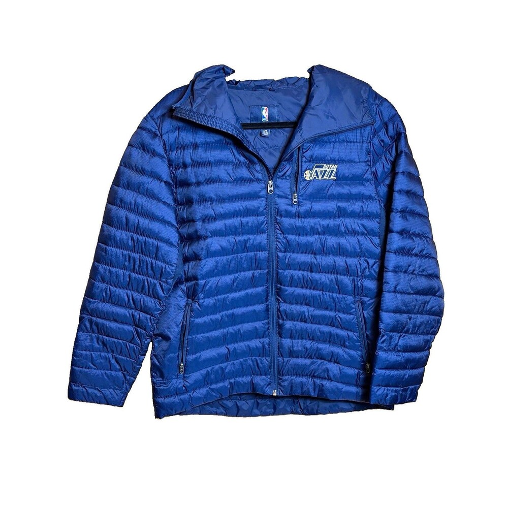 NBA Utah Jazz Blue Hooded Puffer Jacket Full Zip Size L Officially Licensed